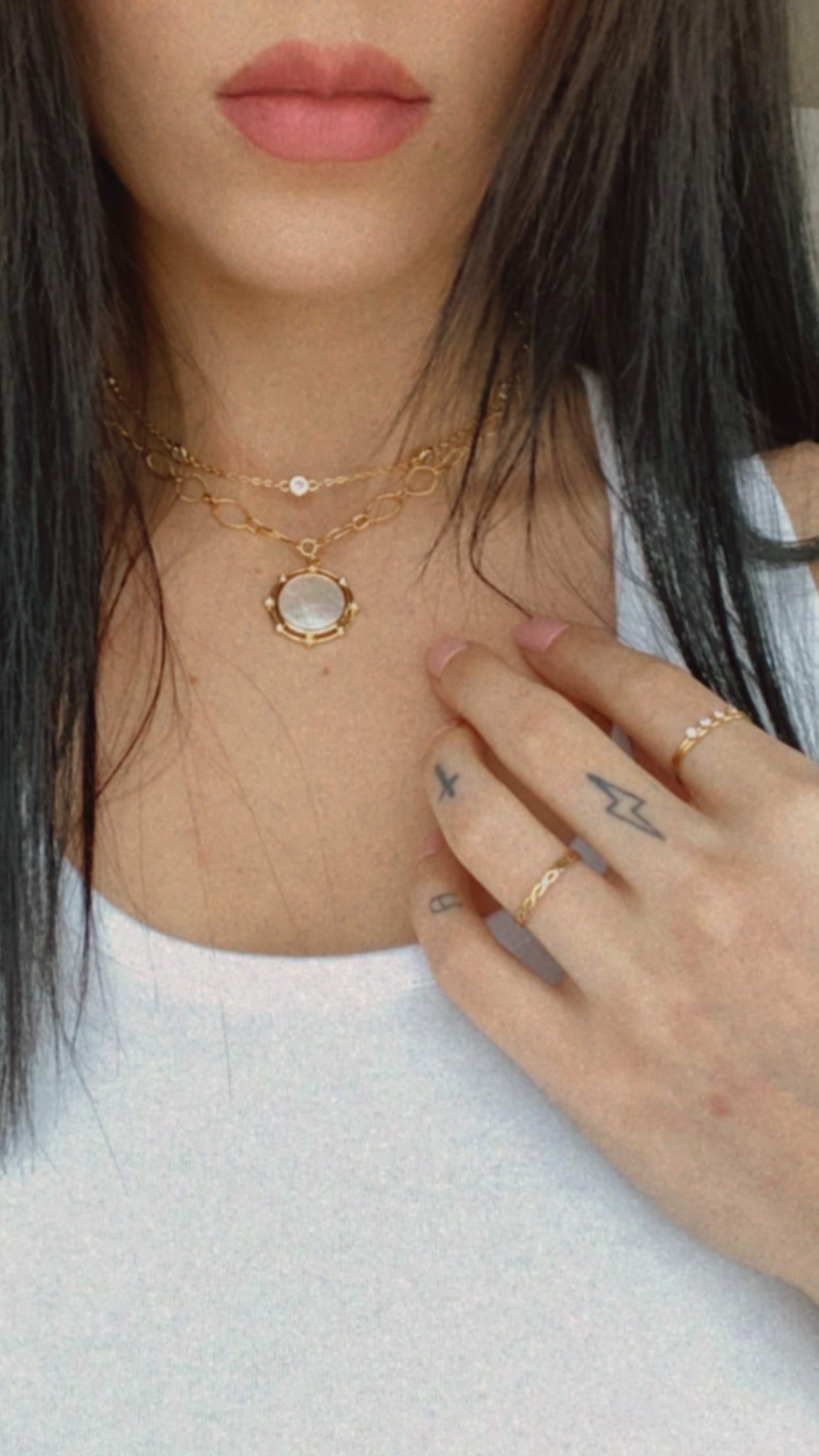 Deco CZ & Shell Pearl Coin Necklace