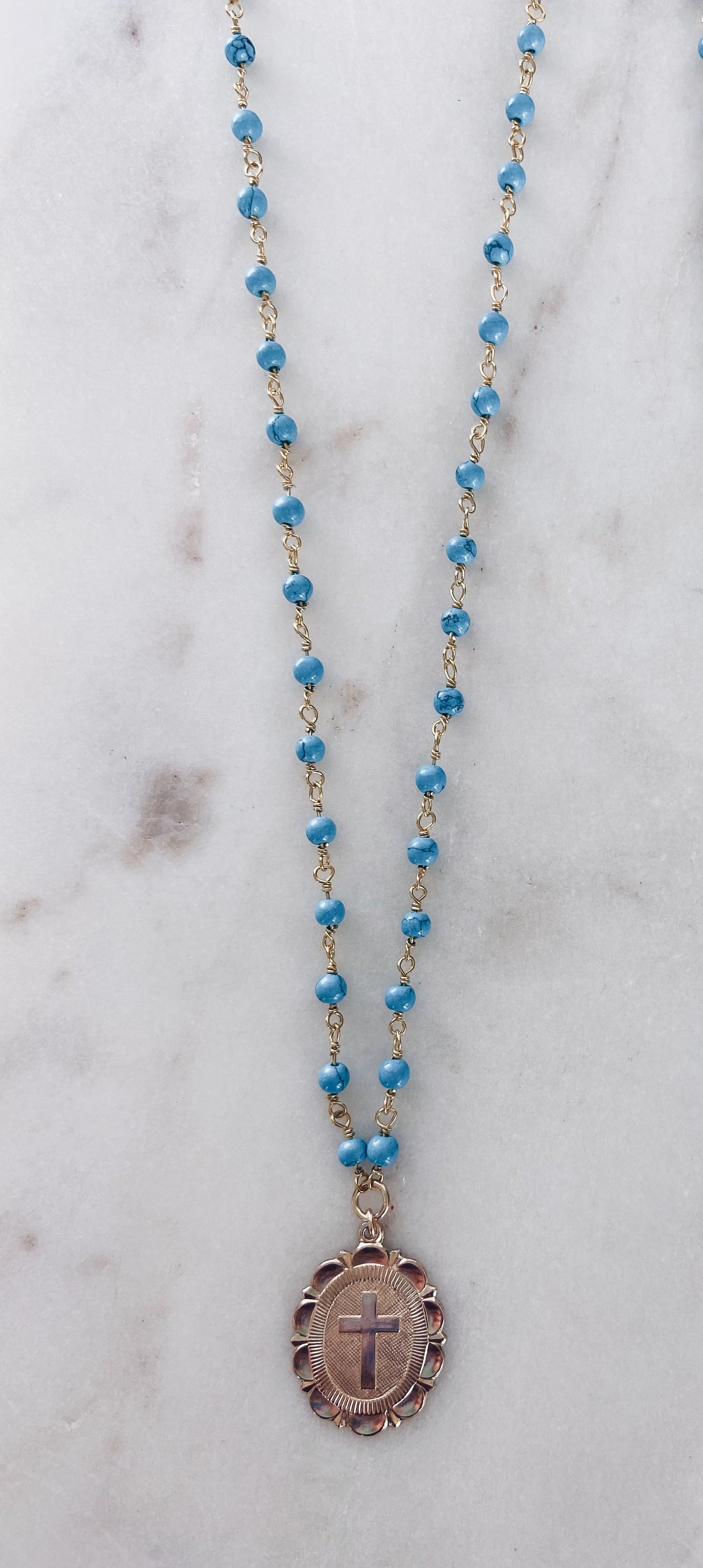 Rosary Gemstone Cross Coin Necklace + More Options