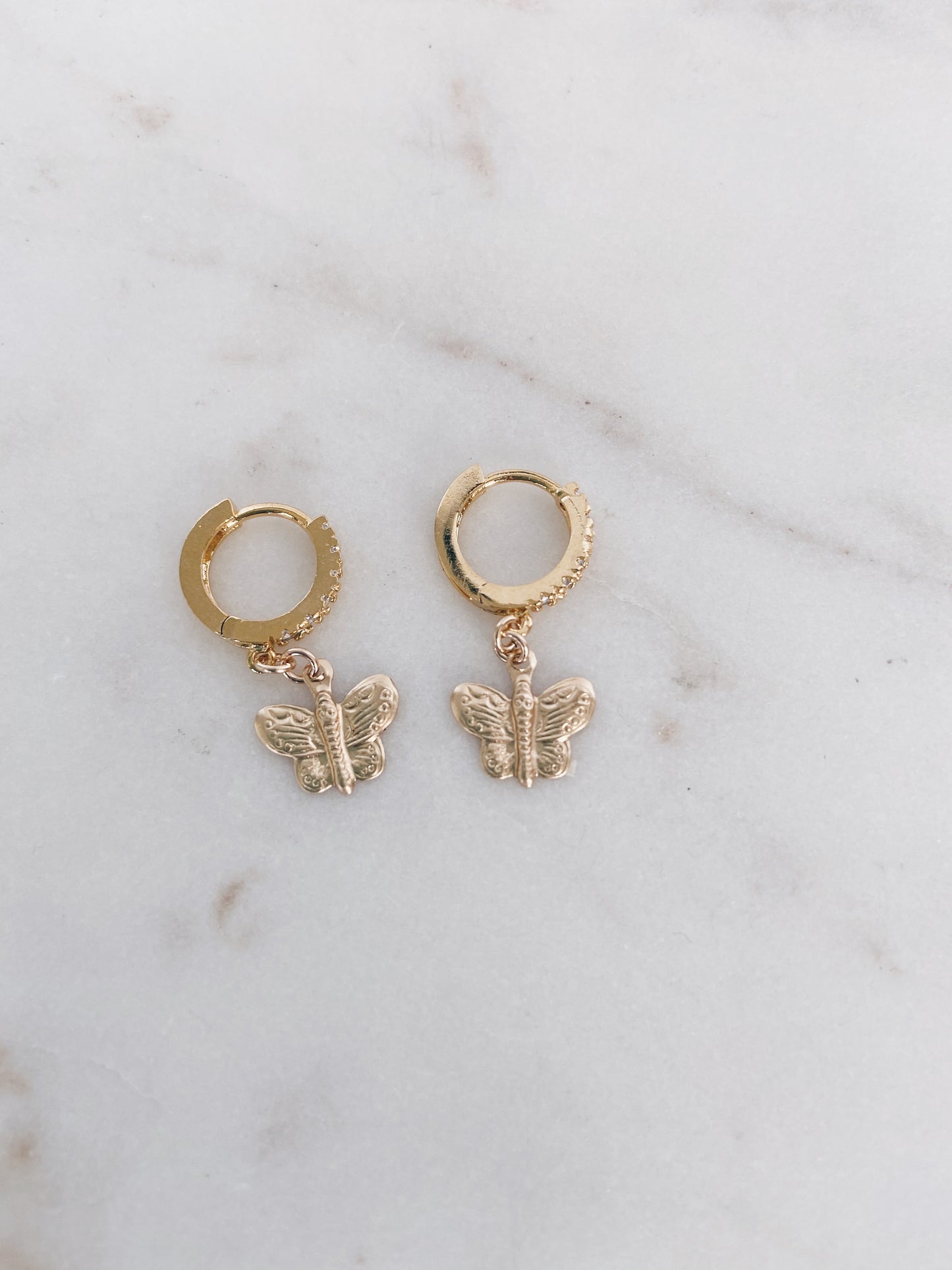 Butterfly & CZ Huggie Hoops