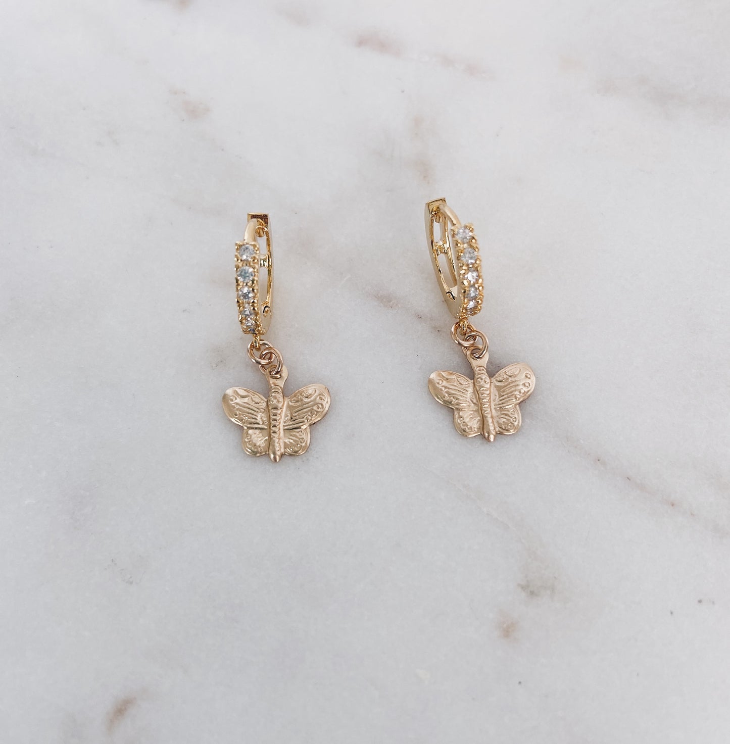 Butterfly & CZ Huggie Hoops