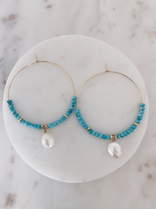 Turquoise & Baroque Pearl Hoops