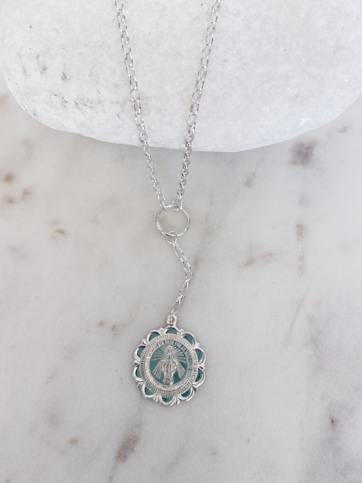 14k Gold Filled Mother Mary Coin Y Necklace