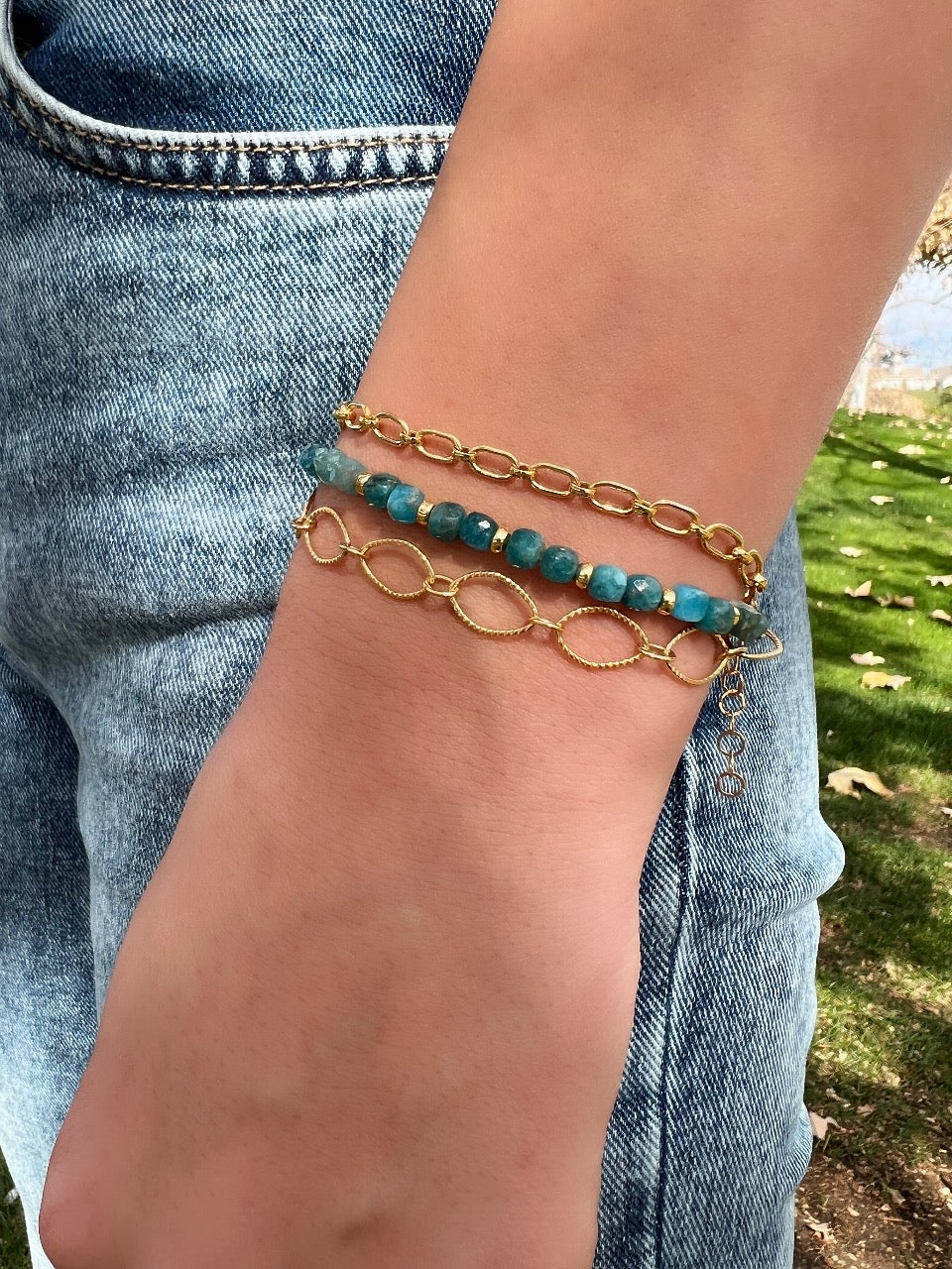 Triple Chain & Gemstone Layered Bracelet