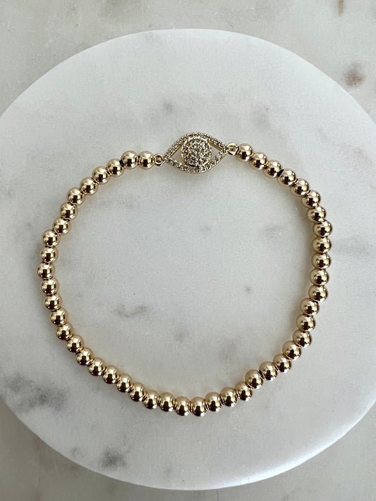 Pave Evil Eye Beaded Bracelet