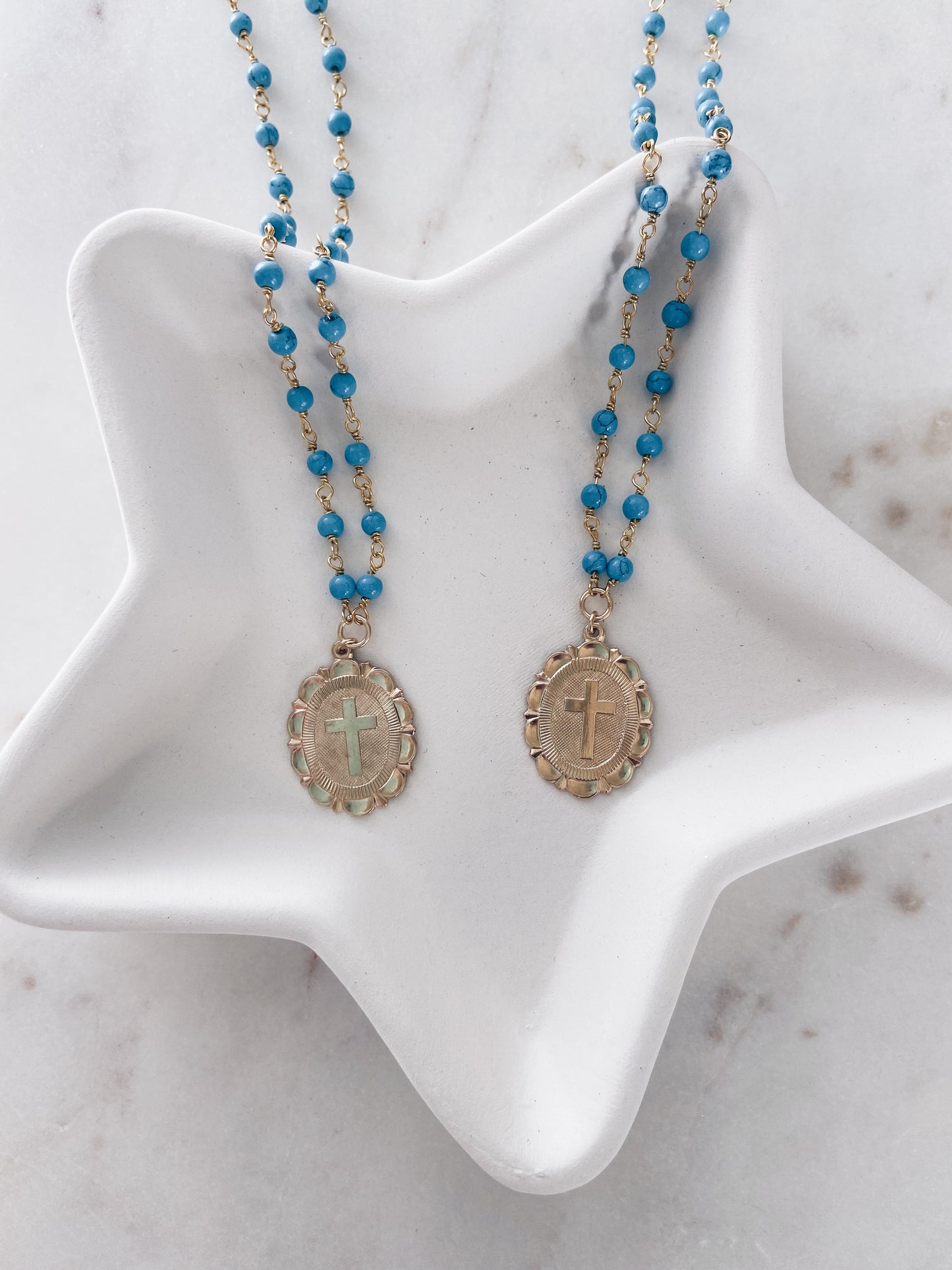 Rosary Gemstone Cross Coin Necklace + More Options