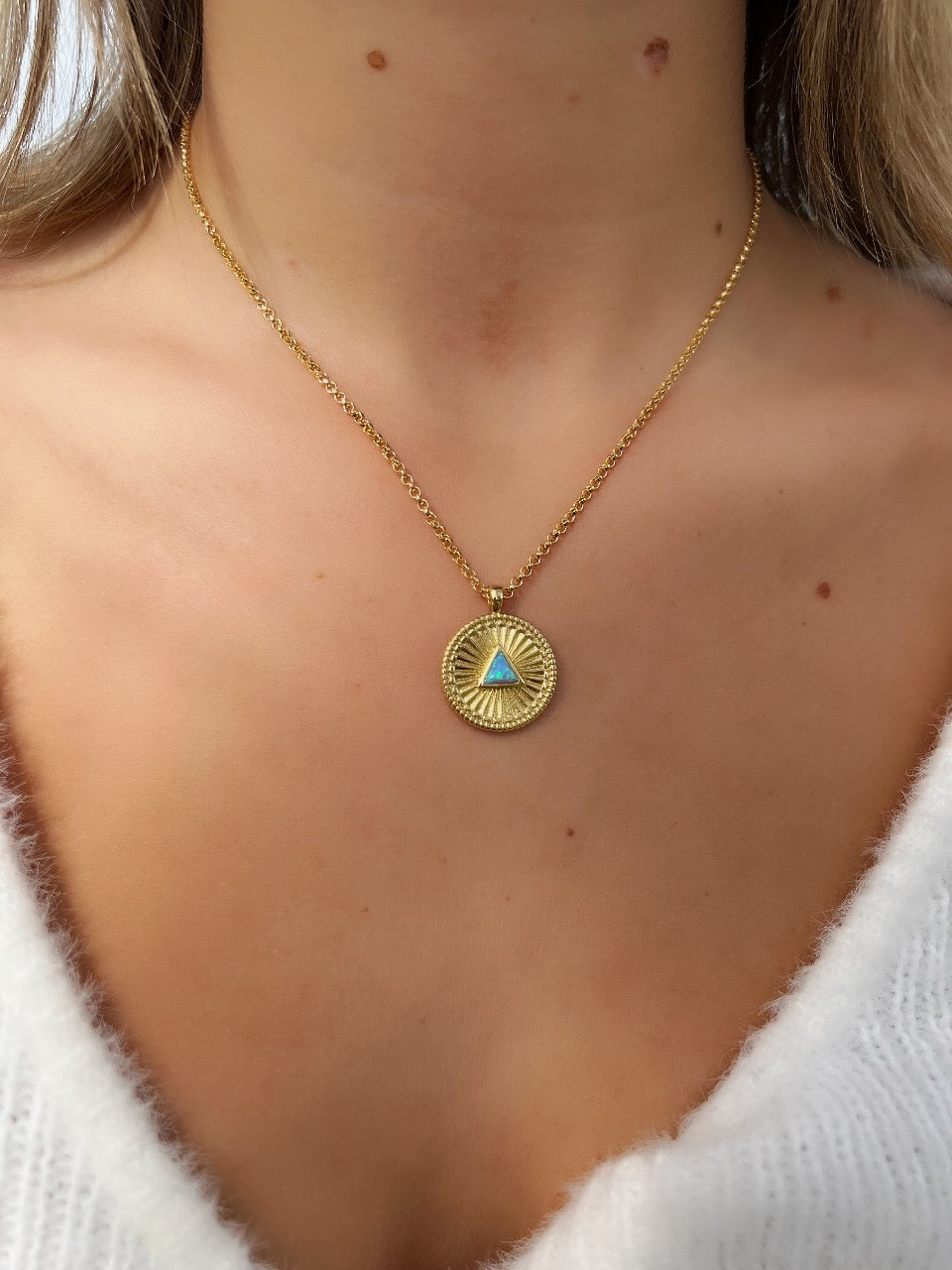 14k Gold Filled Opal Coin Necklace