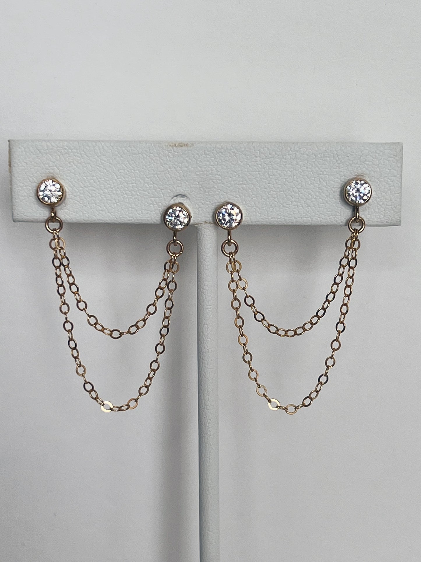 Double CZ Chain Earrings