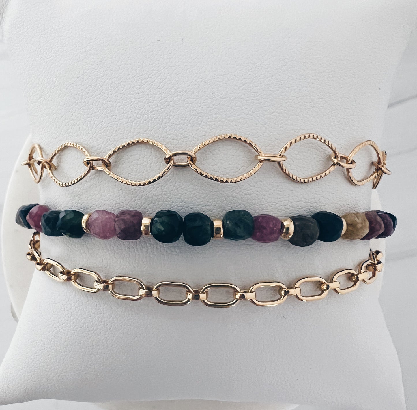 Triple Chain & Gemstone Layered Bracelet