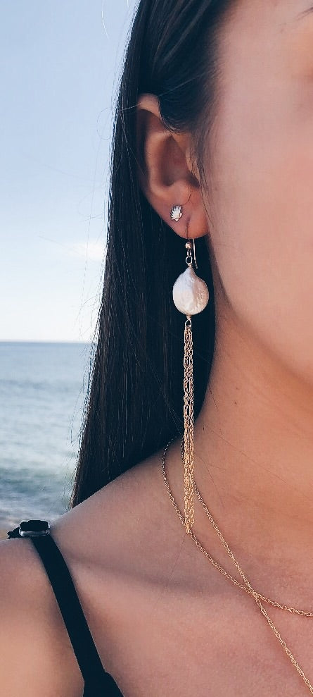 Freshwater Coin Pearl Duster Earrings