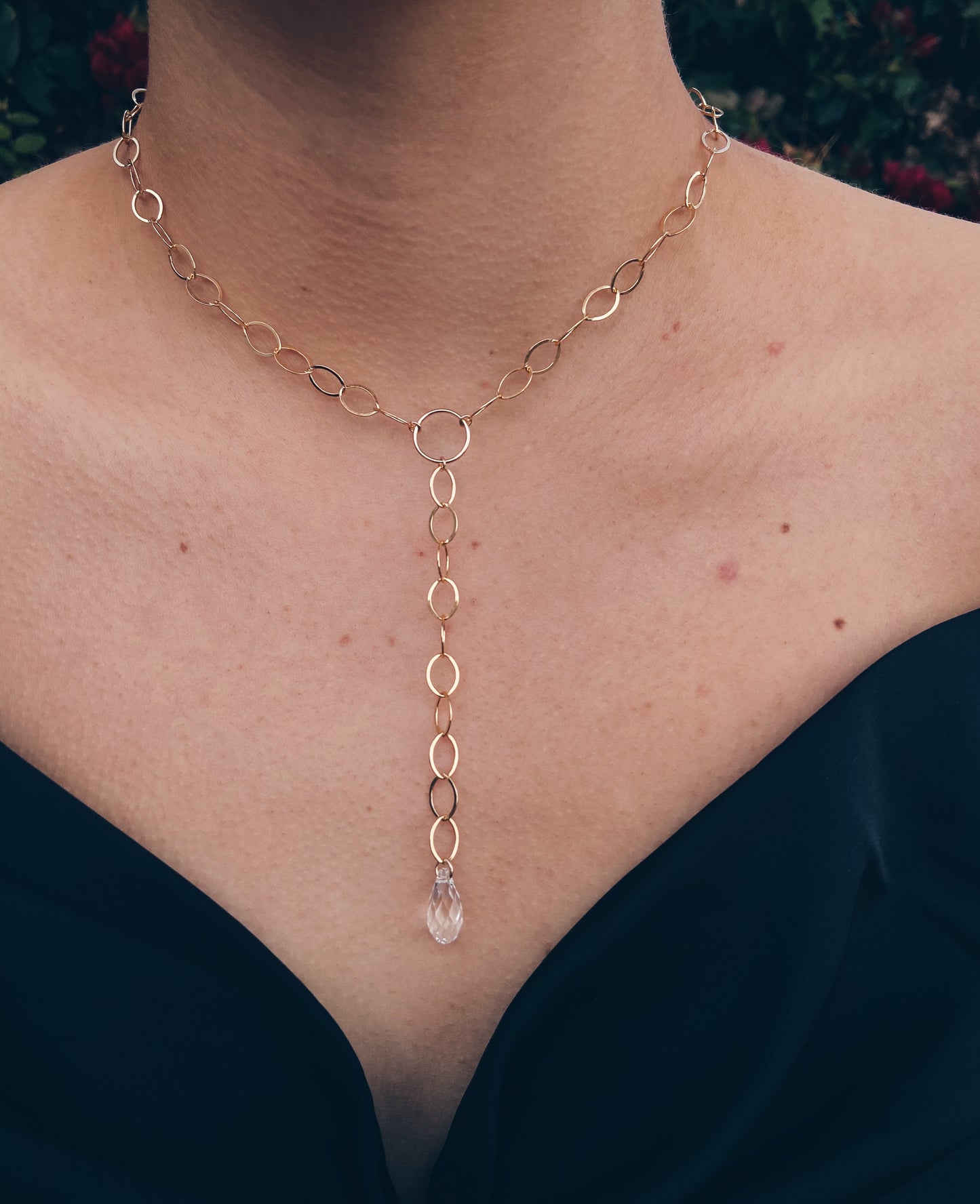 Oval Link & Crystal Y Necklace