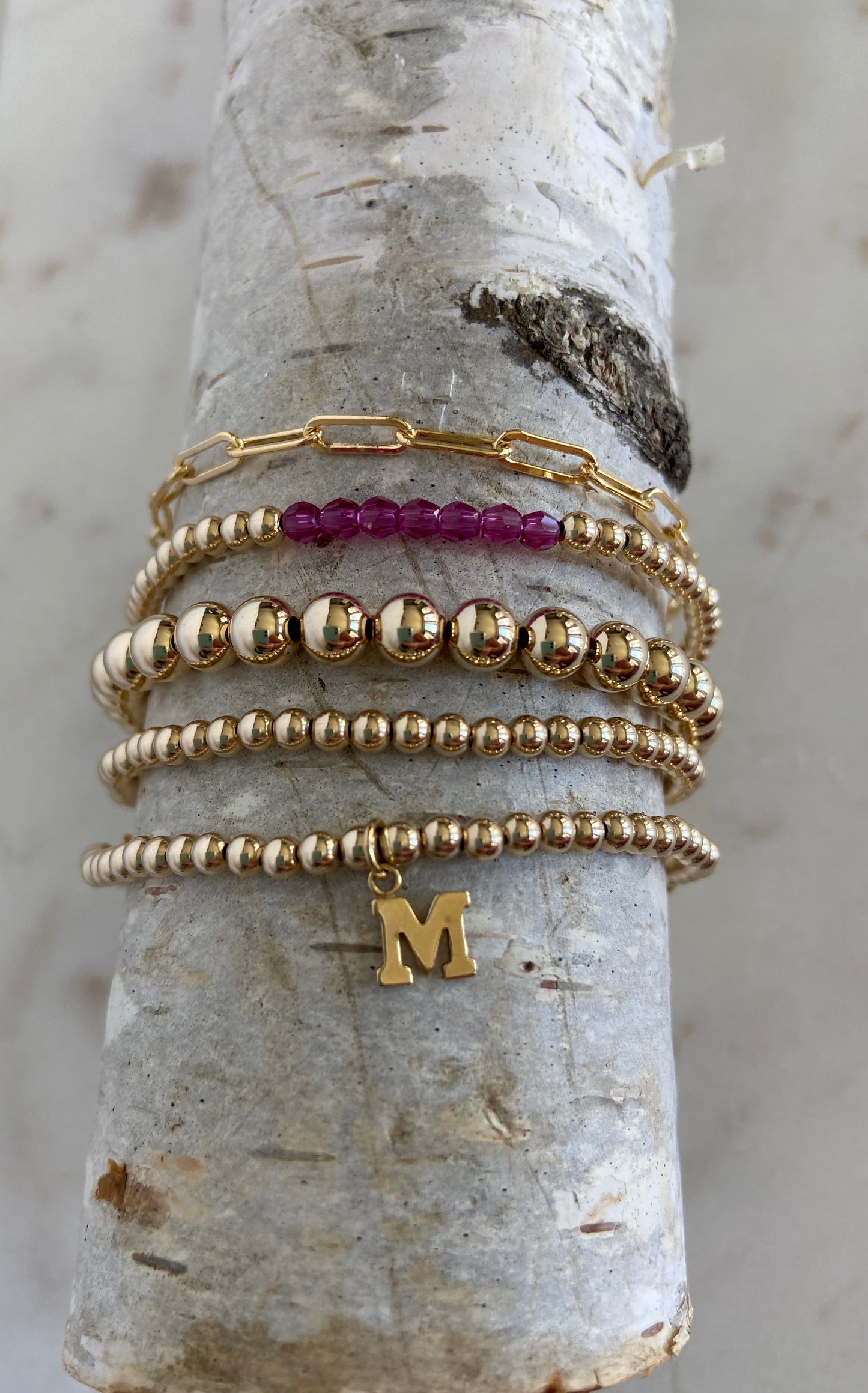 14k Gold Filled Beaded Block Initial Bracelet