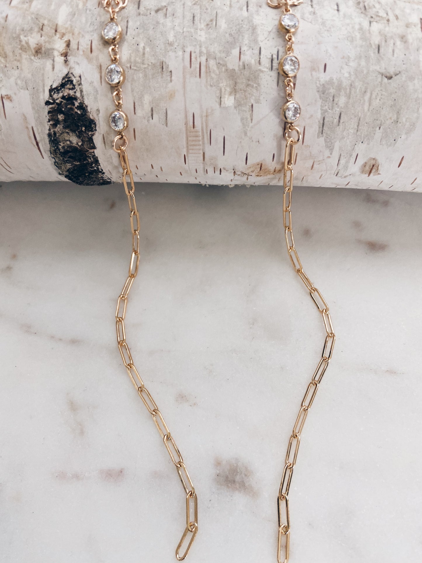 14k Gold Fill Link & CZ Y Necklace