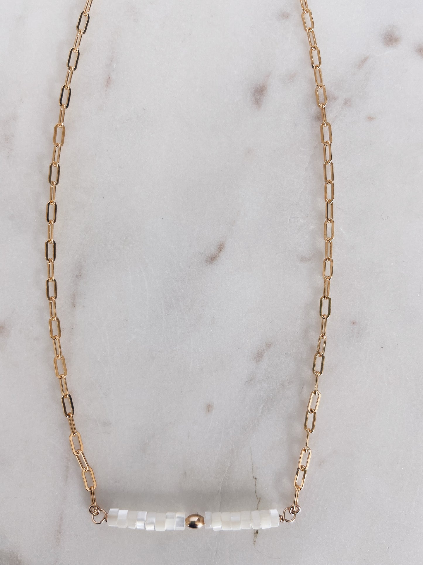 Pearl Disc Bar Necklace