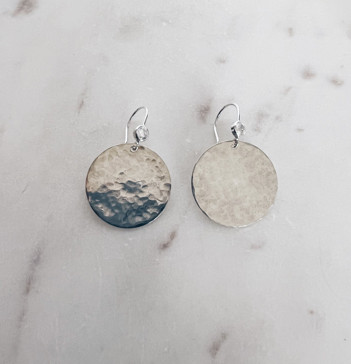 Hammered Disc CZ Earrings