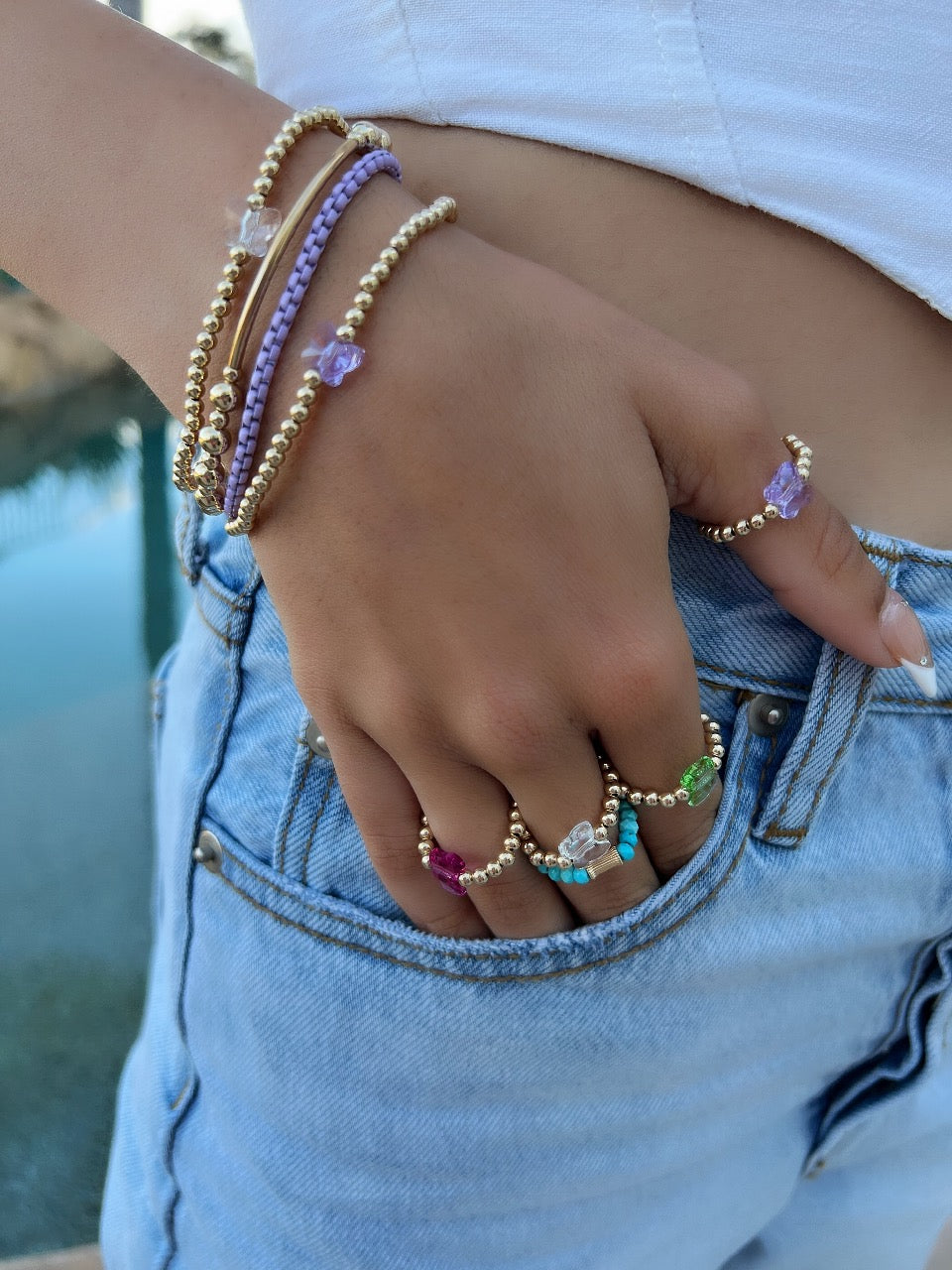 14k Gold Filled Bead and Bar Bracelet