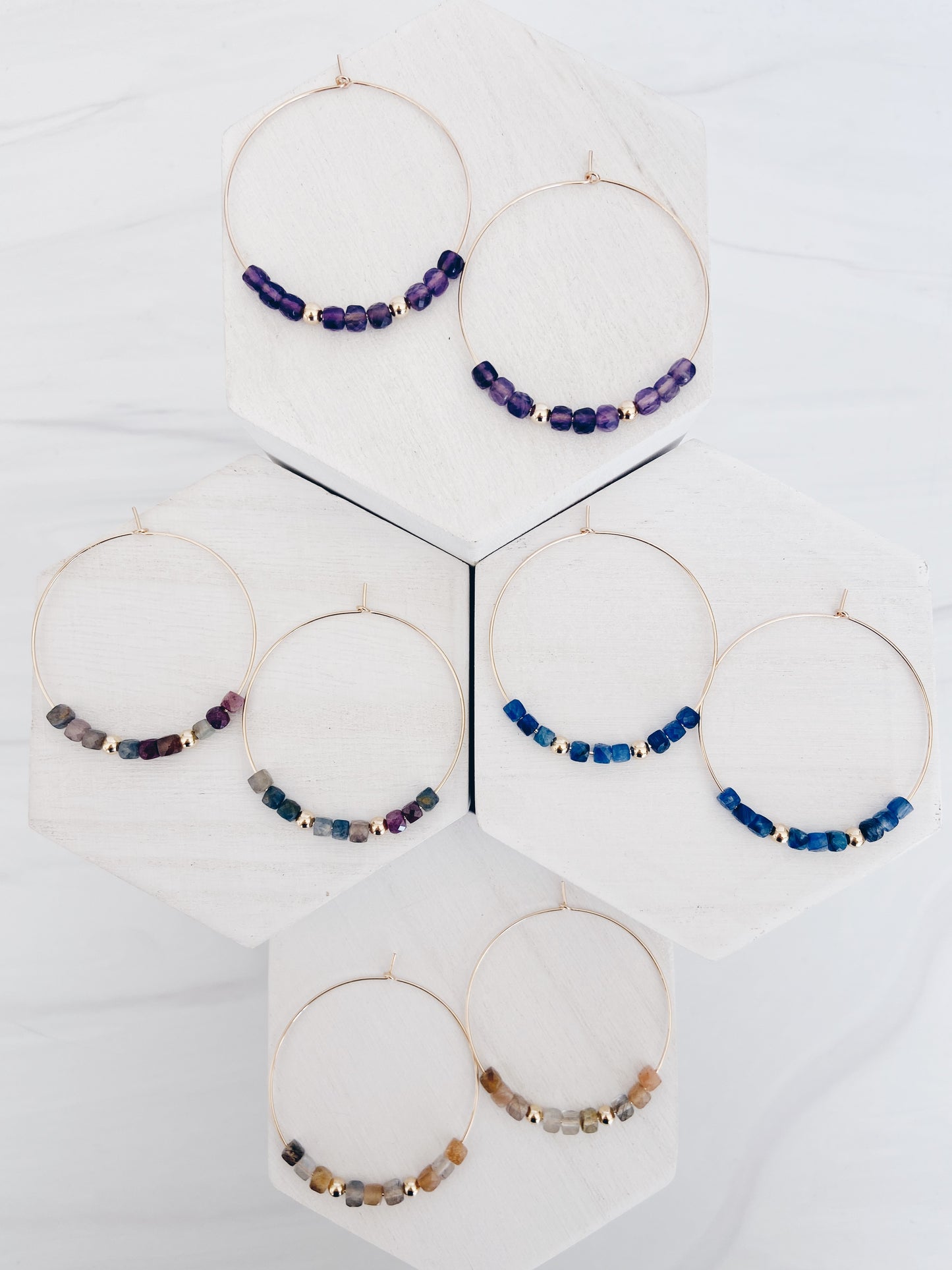 Square Gemstone Hoops + More Colors