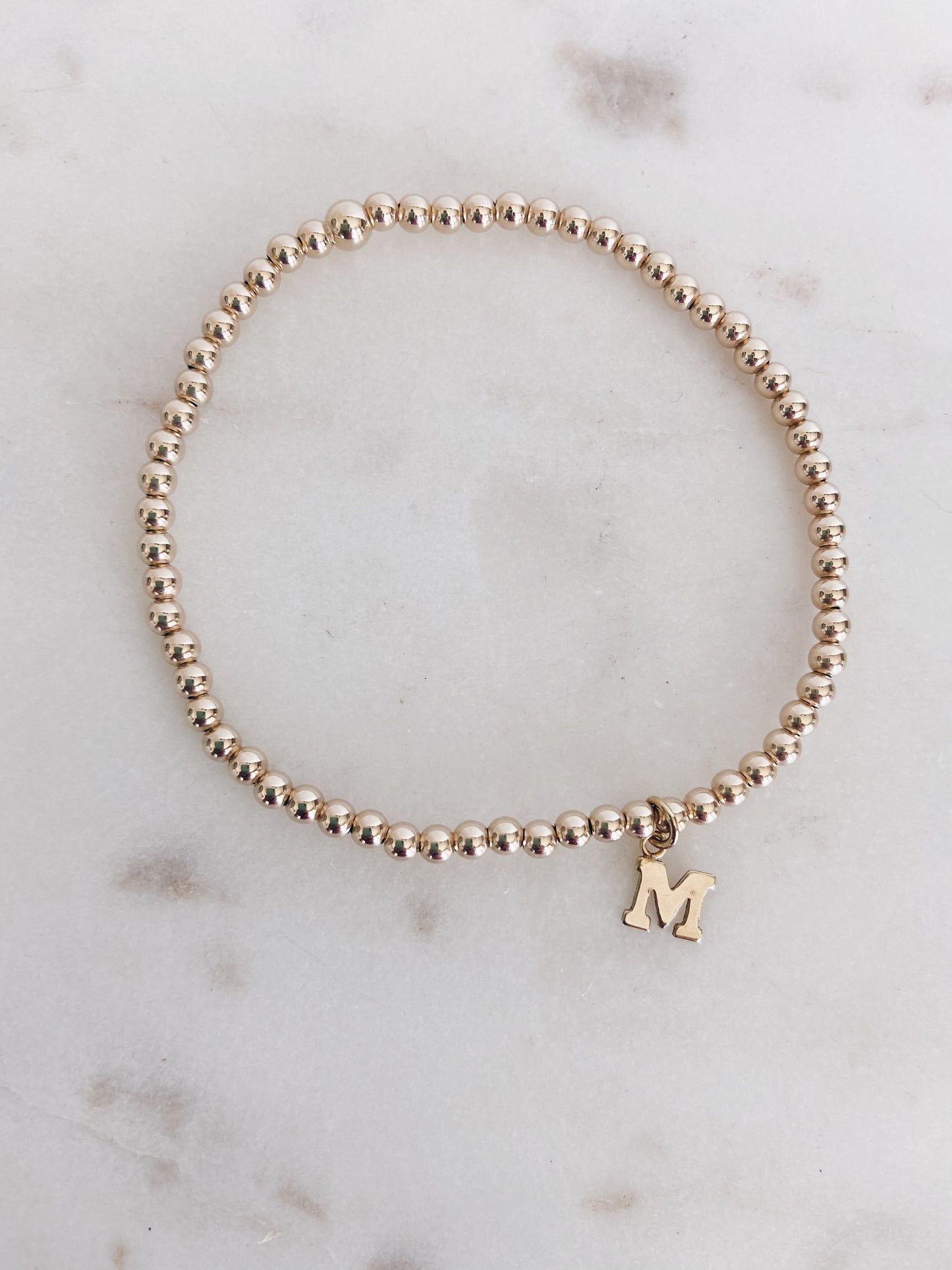14k Gold Filled Beaded Block Initial Bracelet