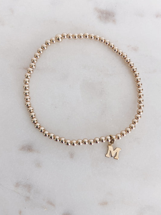 14k Gold Filled Beaded Block Initial Bracelet