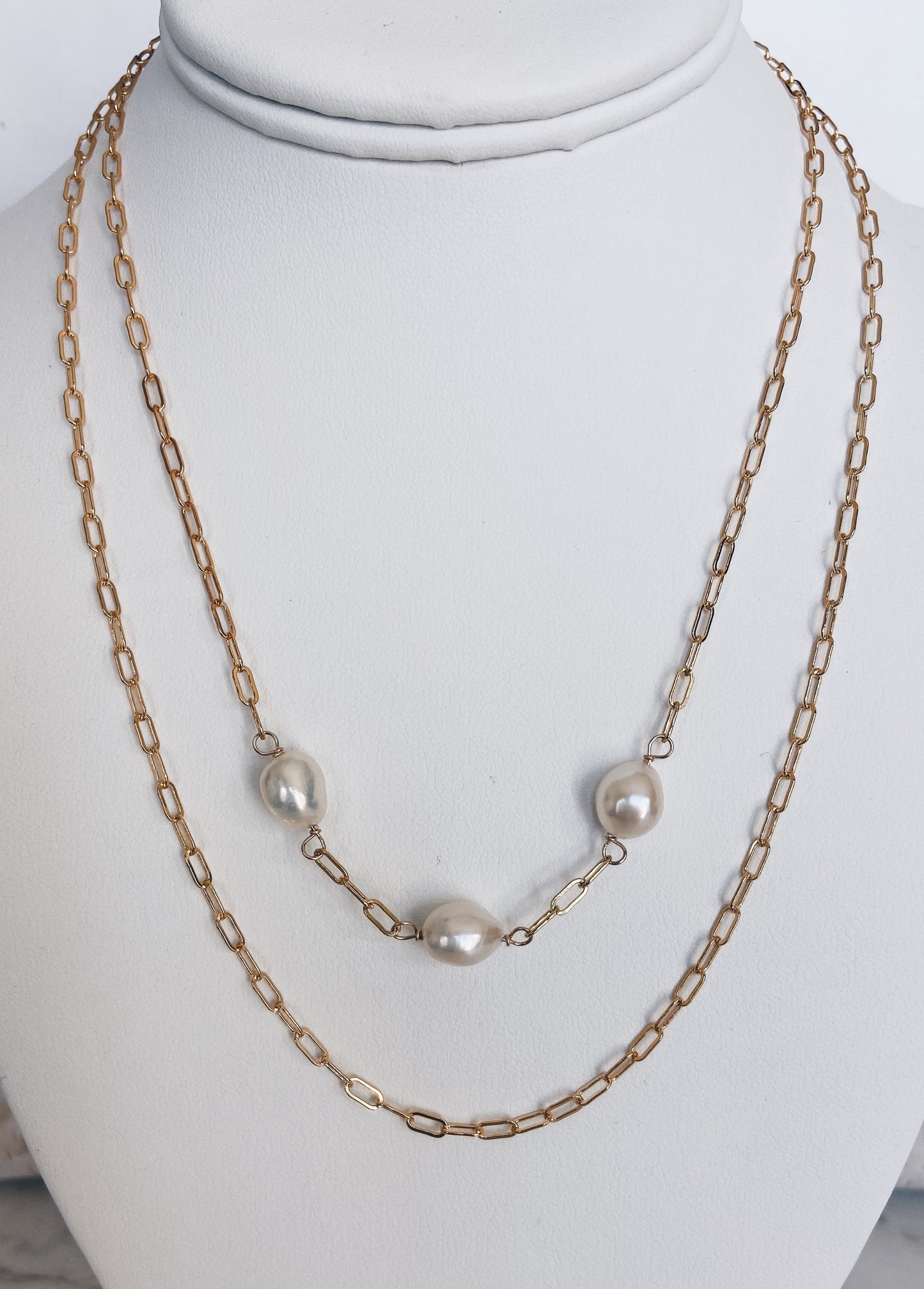 14k Gold Filled Layered Baroque Pearl Necklace