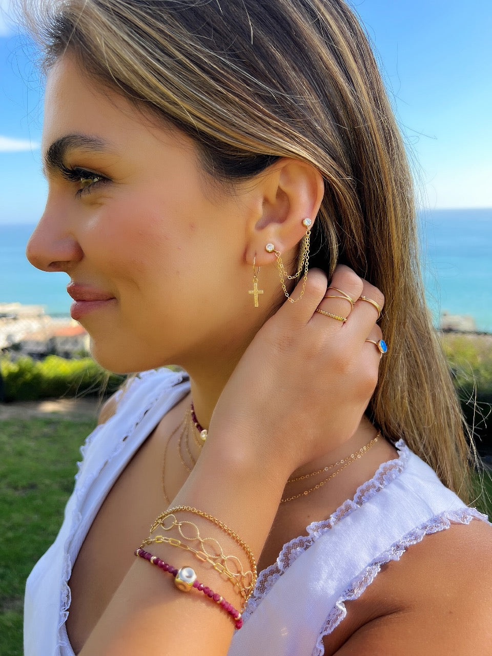 Double CZ Chain Earrings