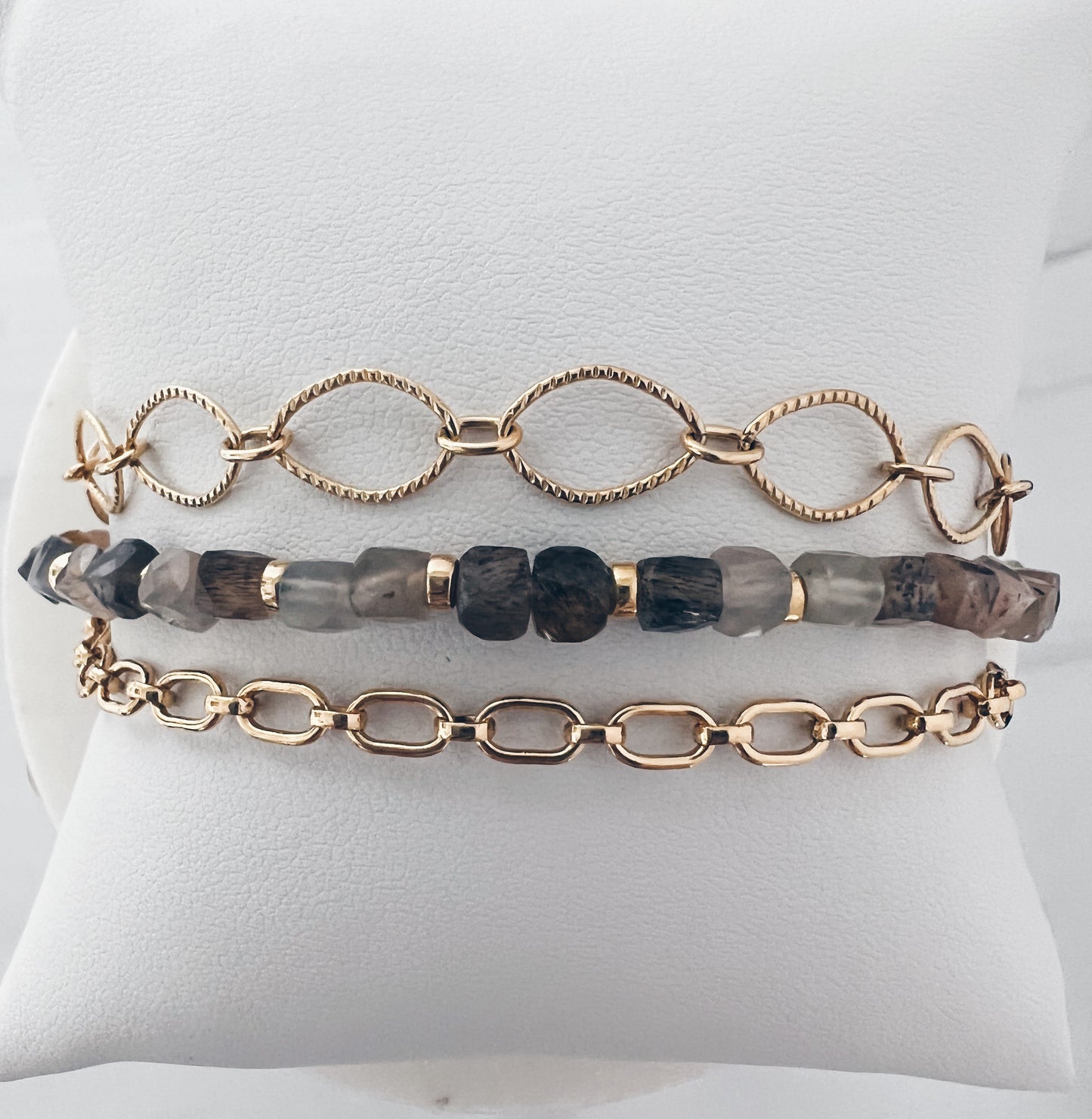 Triple Chain & Gemstone Layered Bracelet