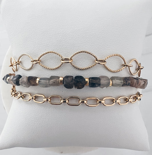 Triple Chain & Gemstone Layered Bracelet