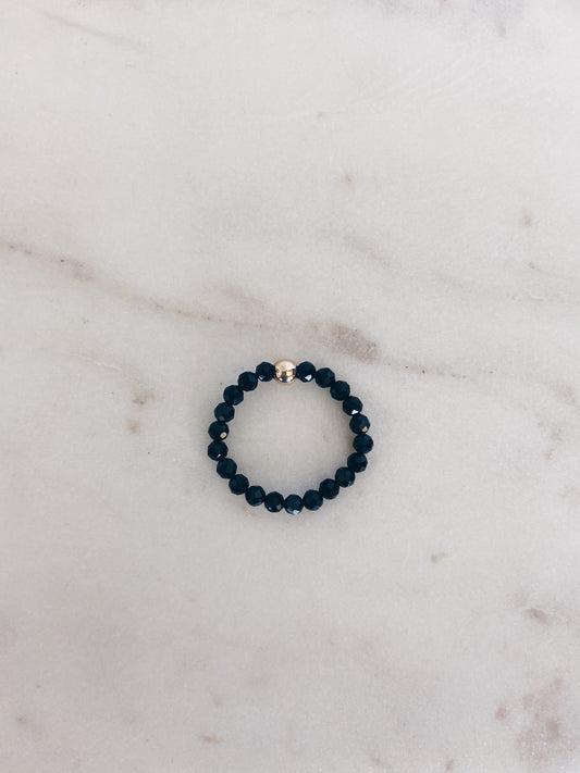 Black Spinel Beaded Ring