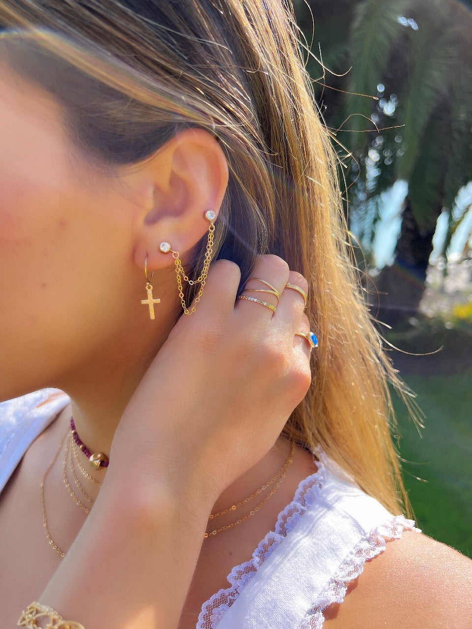 Double CZ Chain Earrings