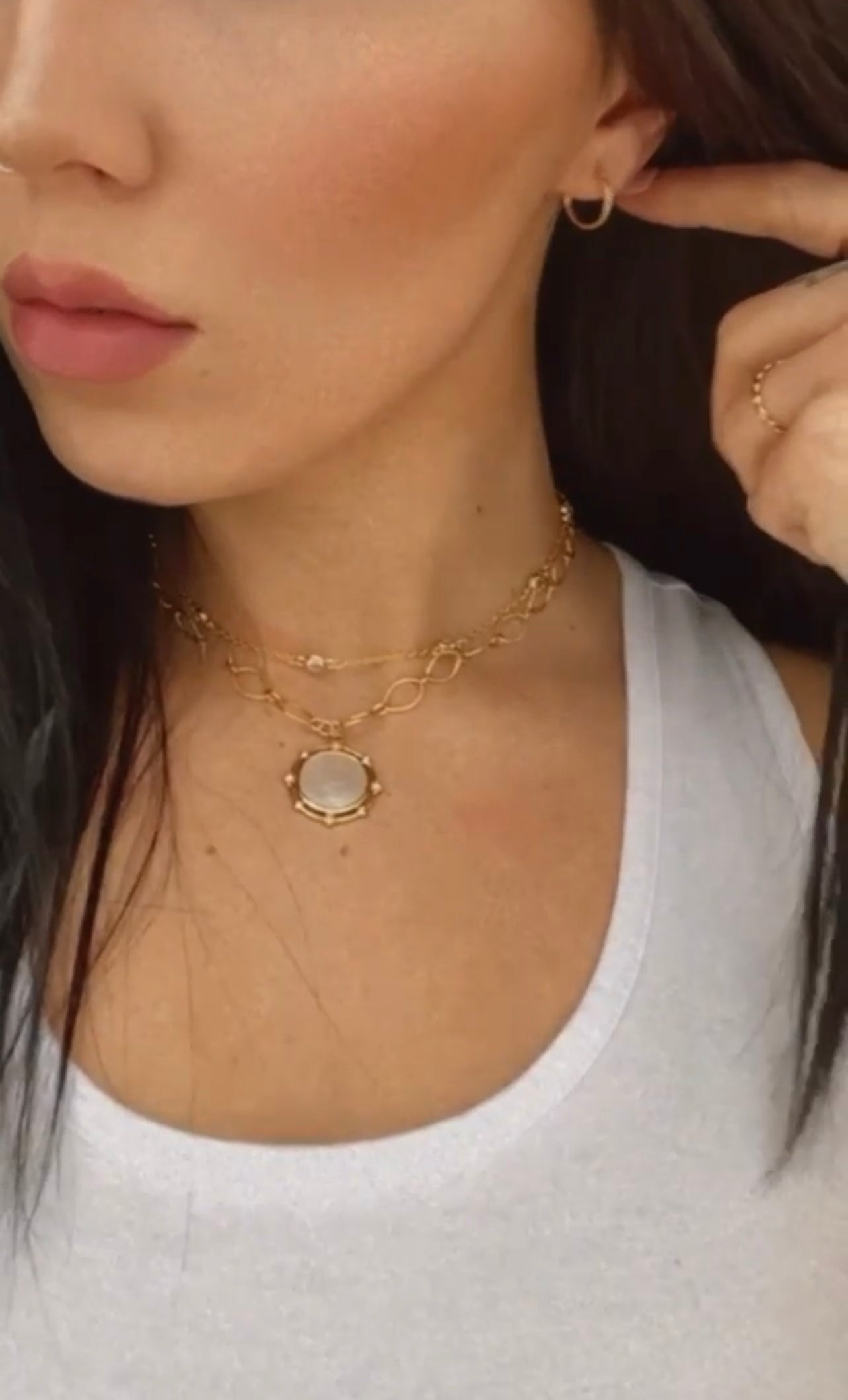 Deco CZ & Shell Pearl Coin Necklace