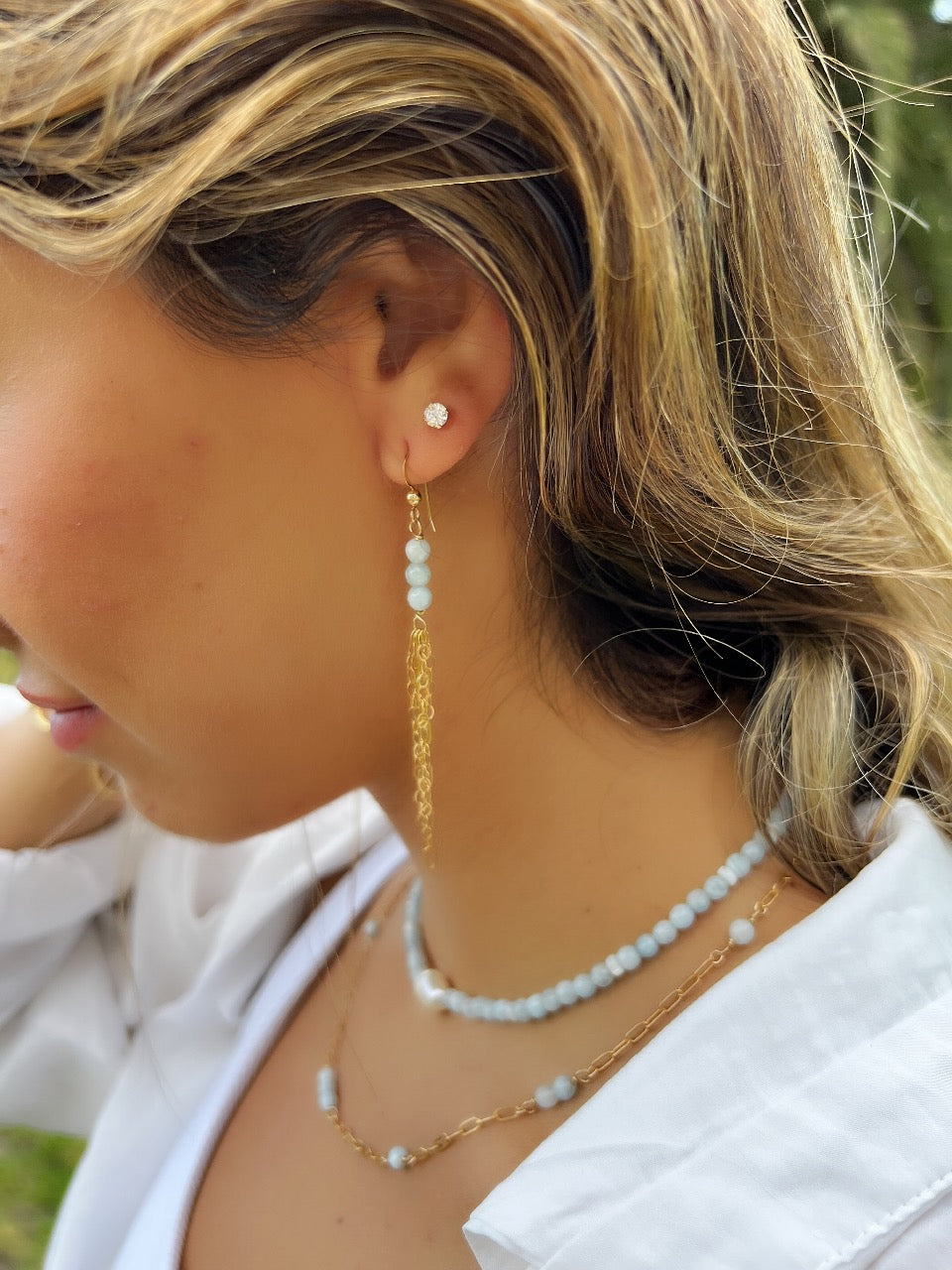 Aquamarine Tassel Earrings