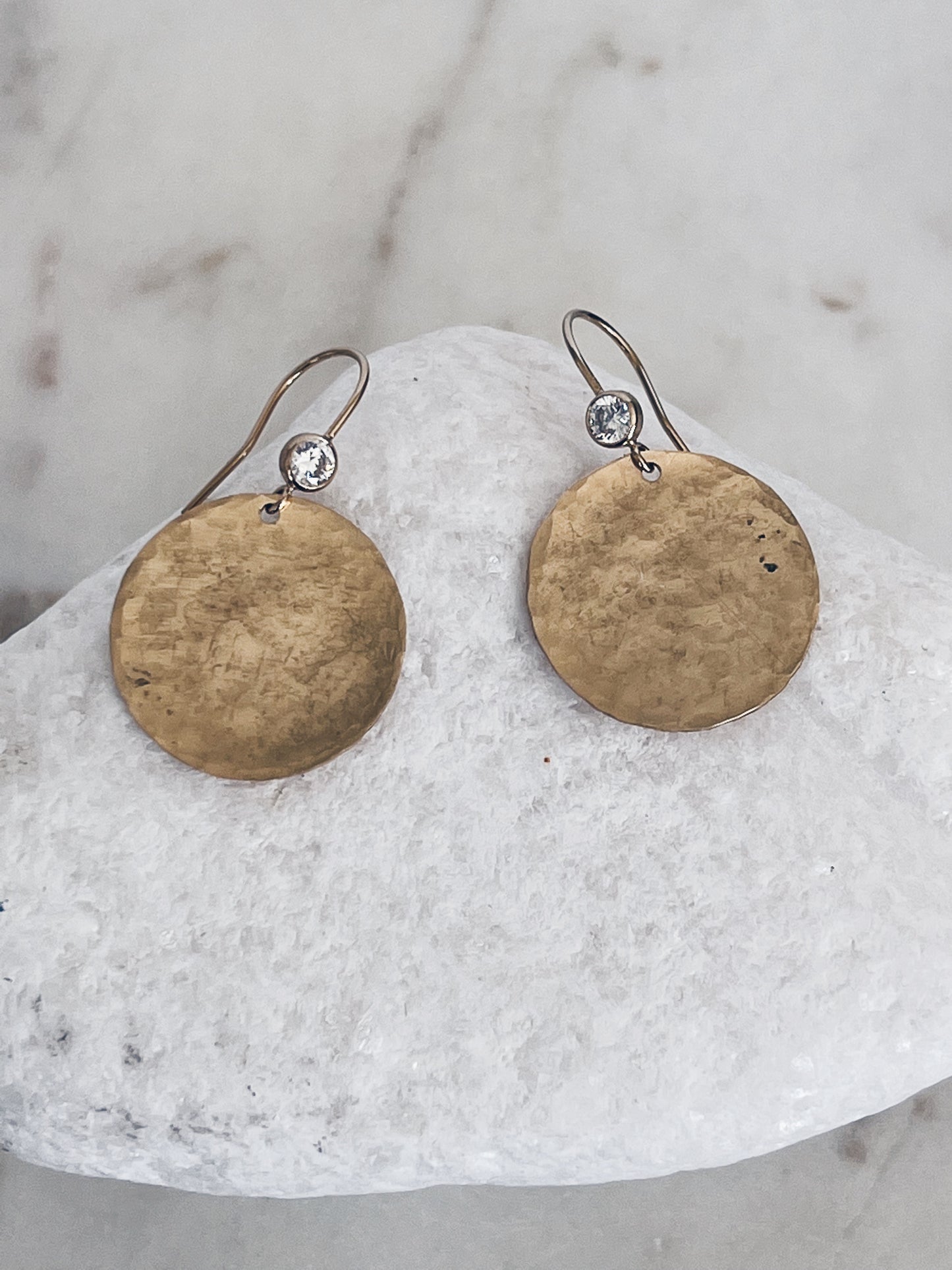 Hammered Disc CZ Earrings