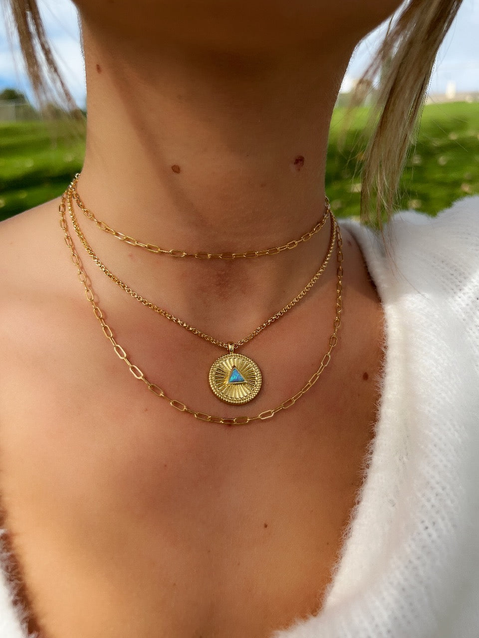 14k Gold Filled Opal Coin Necklace