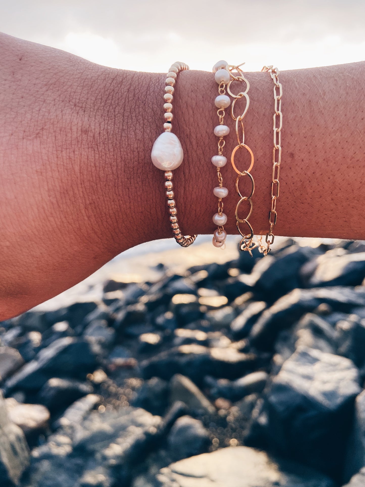 14k Gold Filled Link & Flat Oval Chain Layered Bracelet