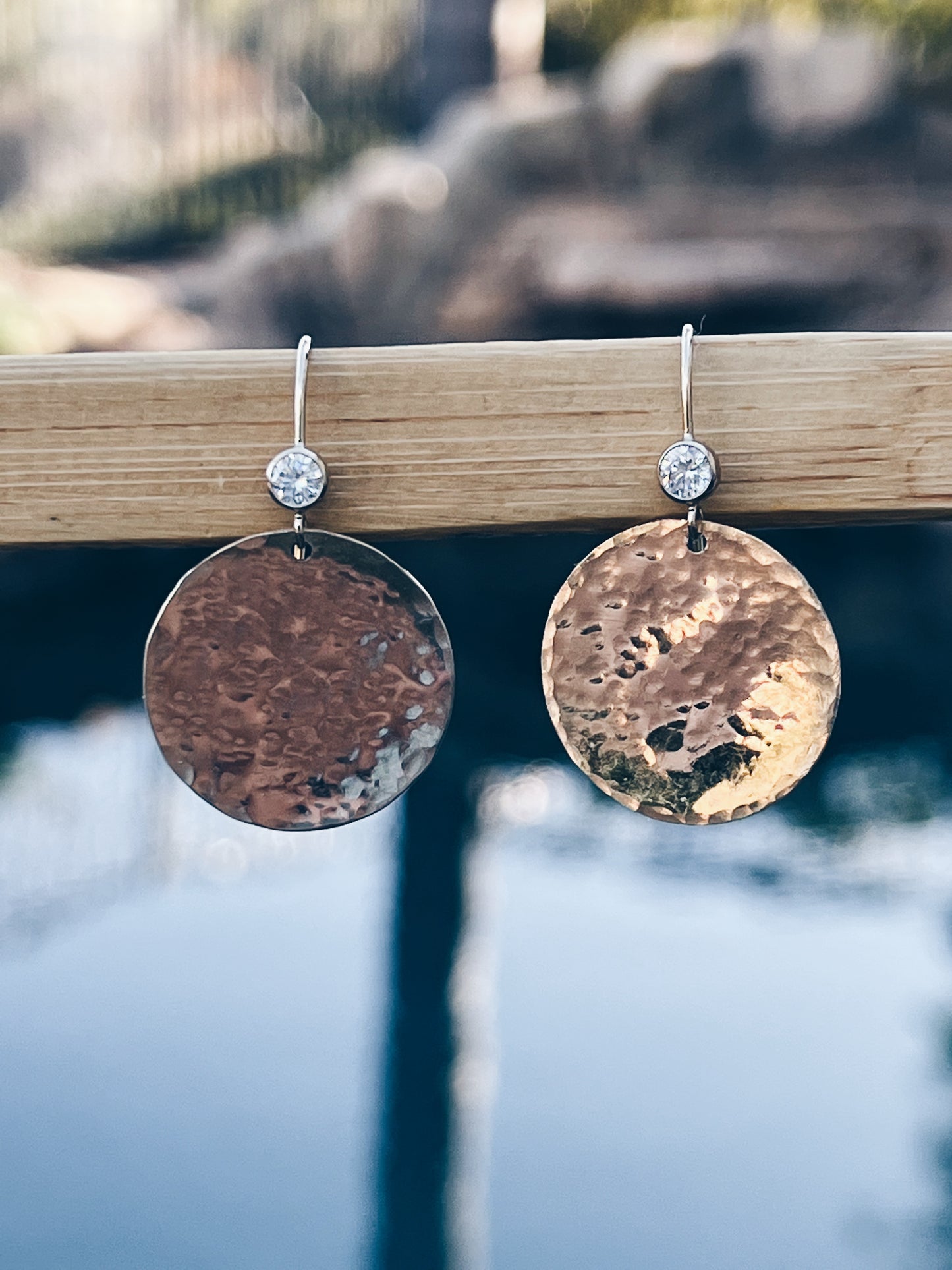 Hammered Disc CZ Earrings