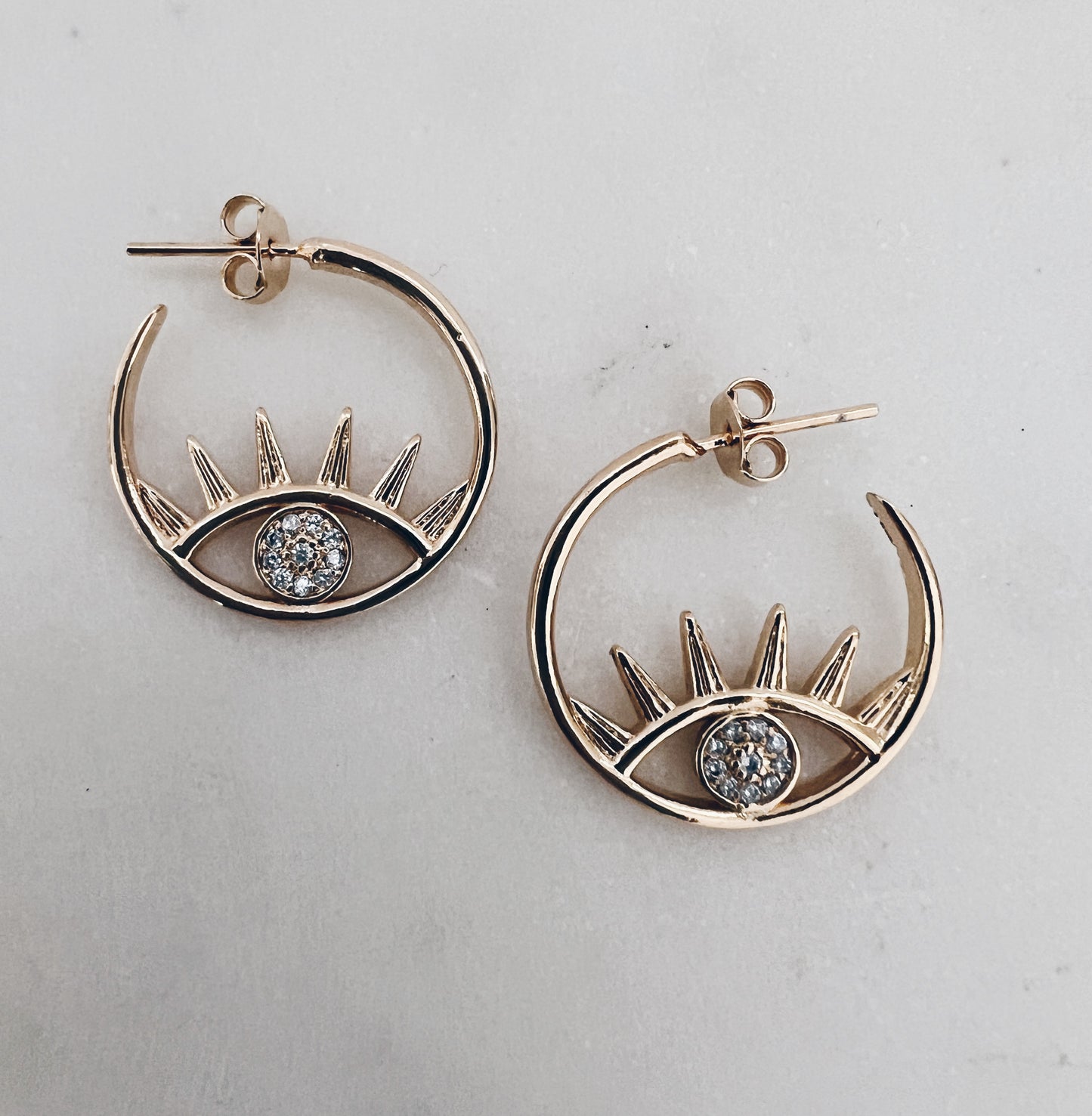 Gold and CZ Evil Eye Hoops