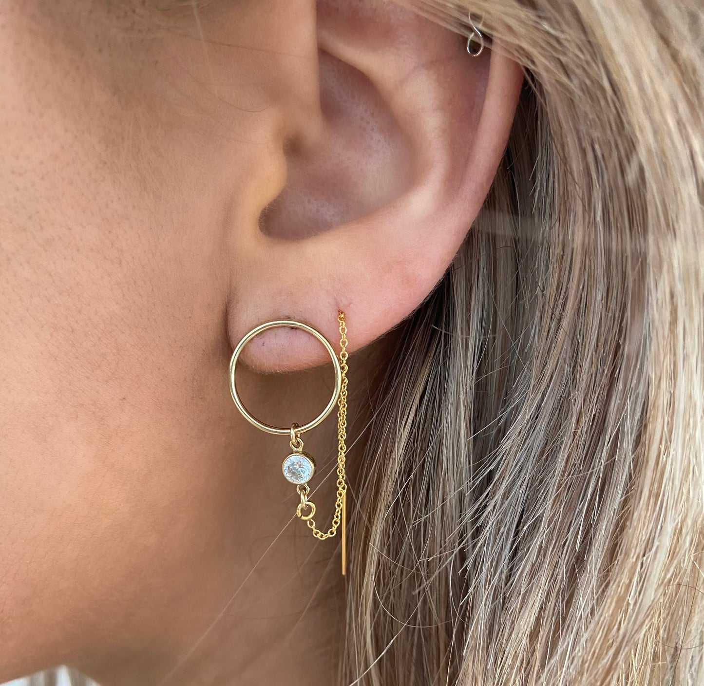 Circle CZ Threader Earrings