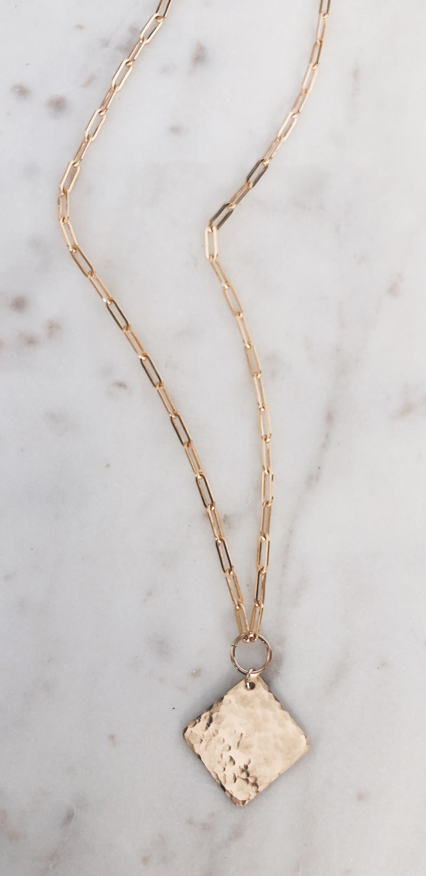 Rhombus Hammered Coin Link Necklace