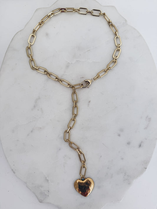 Gold Chunky Link Chain & Hammered Heart + More Options