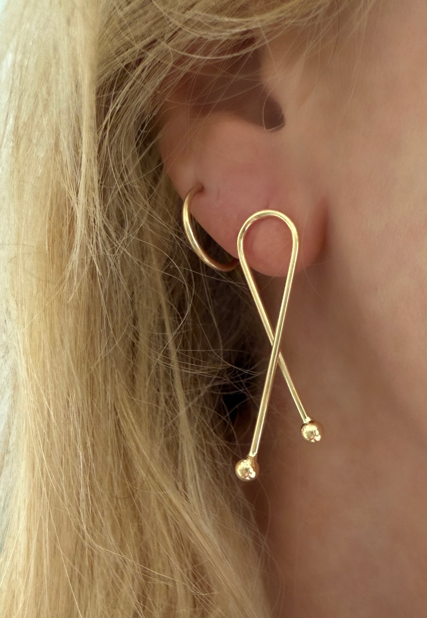 Gold Criss Cross Bar & Bead Earrings