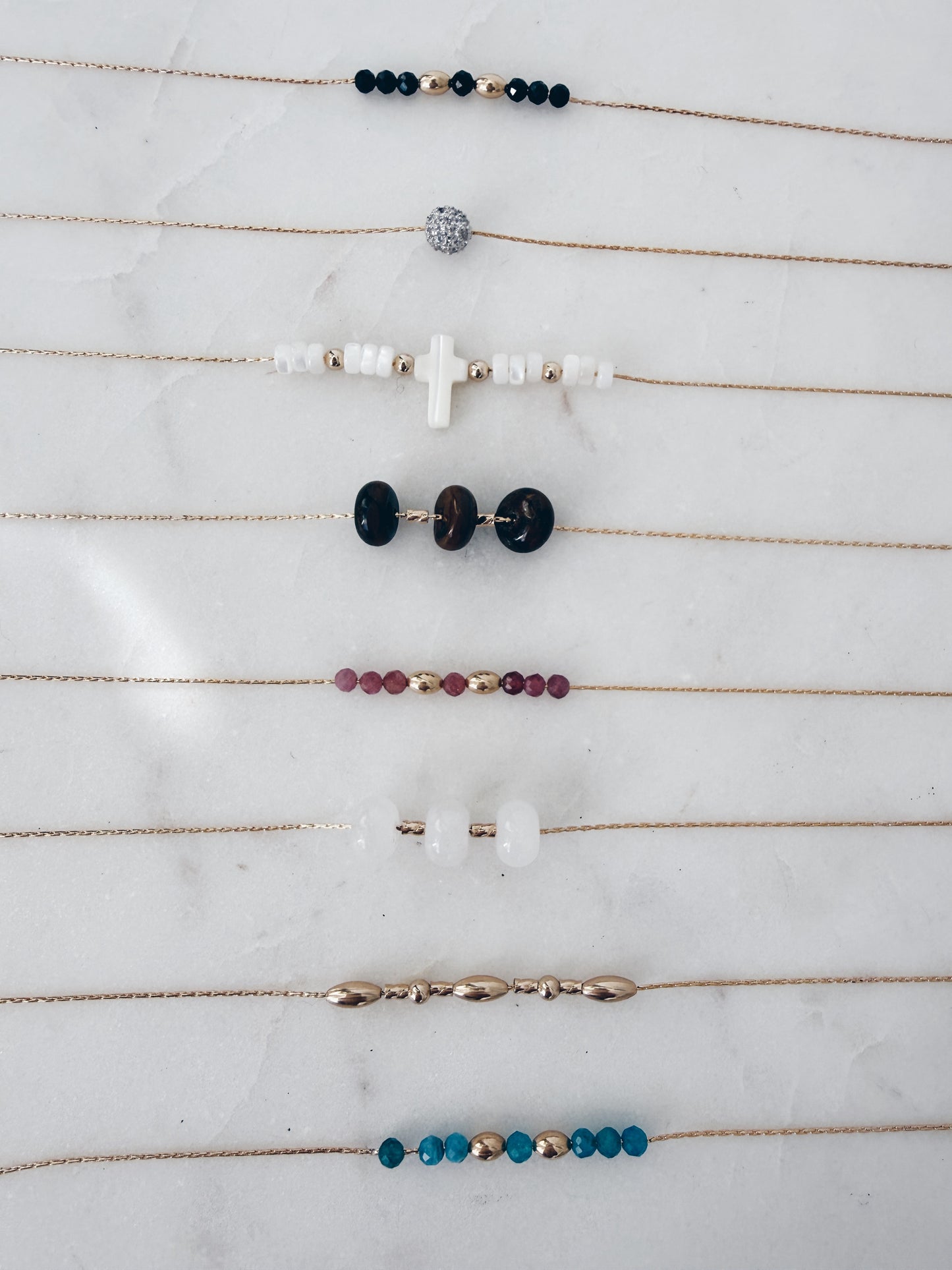 14k Gold Filled Dainty Silk Chain Necklace w/Gemstones + More Options