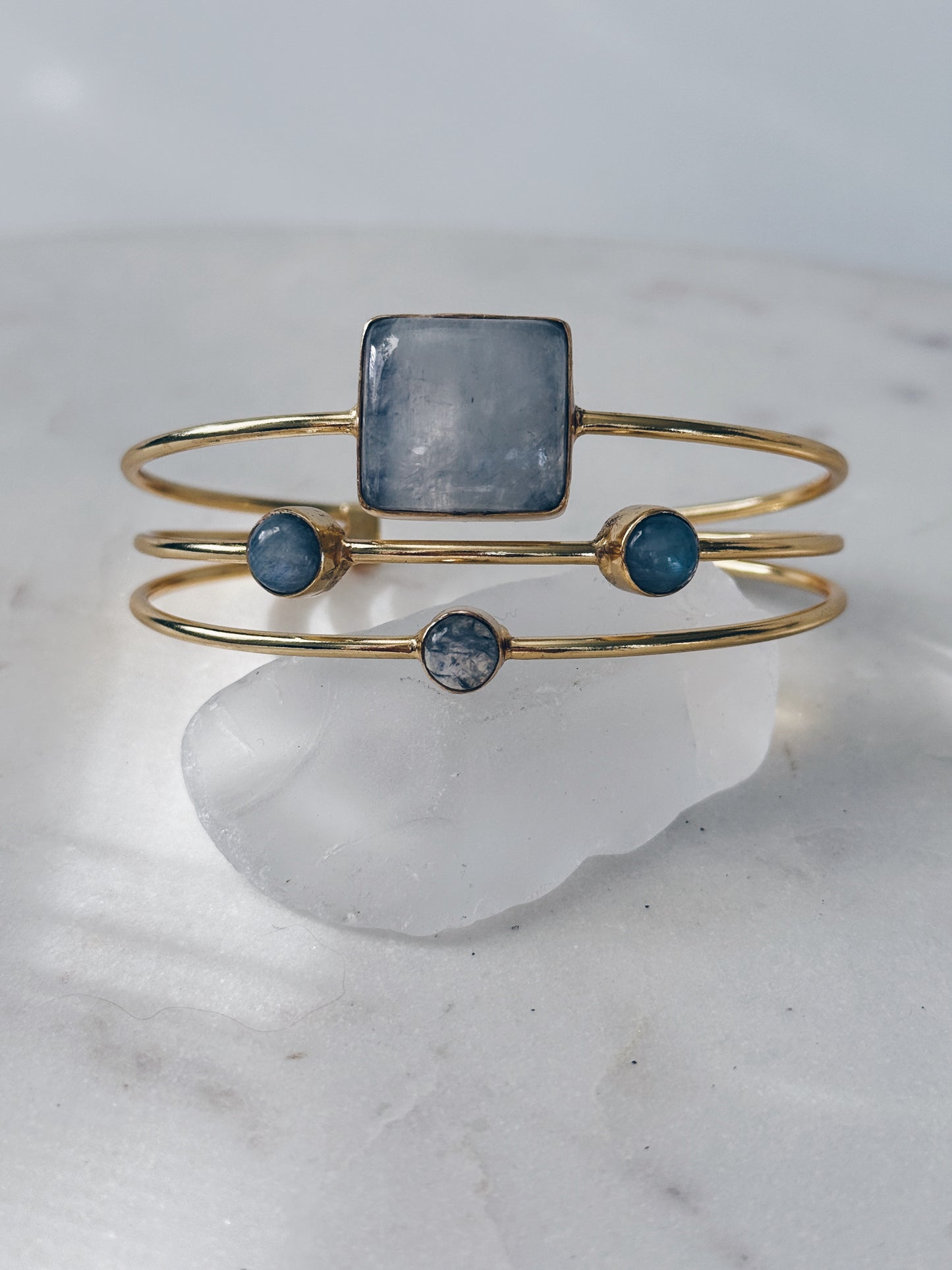 Layered Gold Moonstone Gemstone Bangle Bracelet