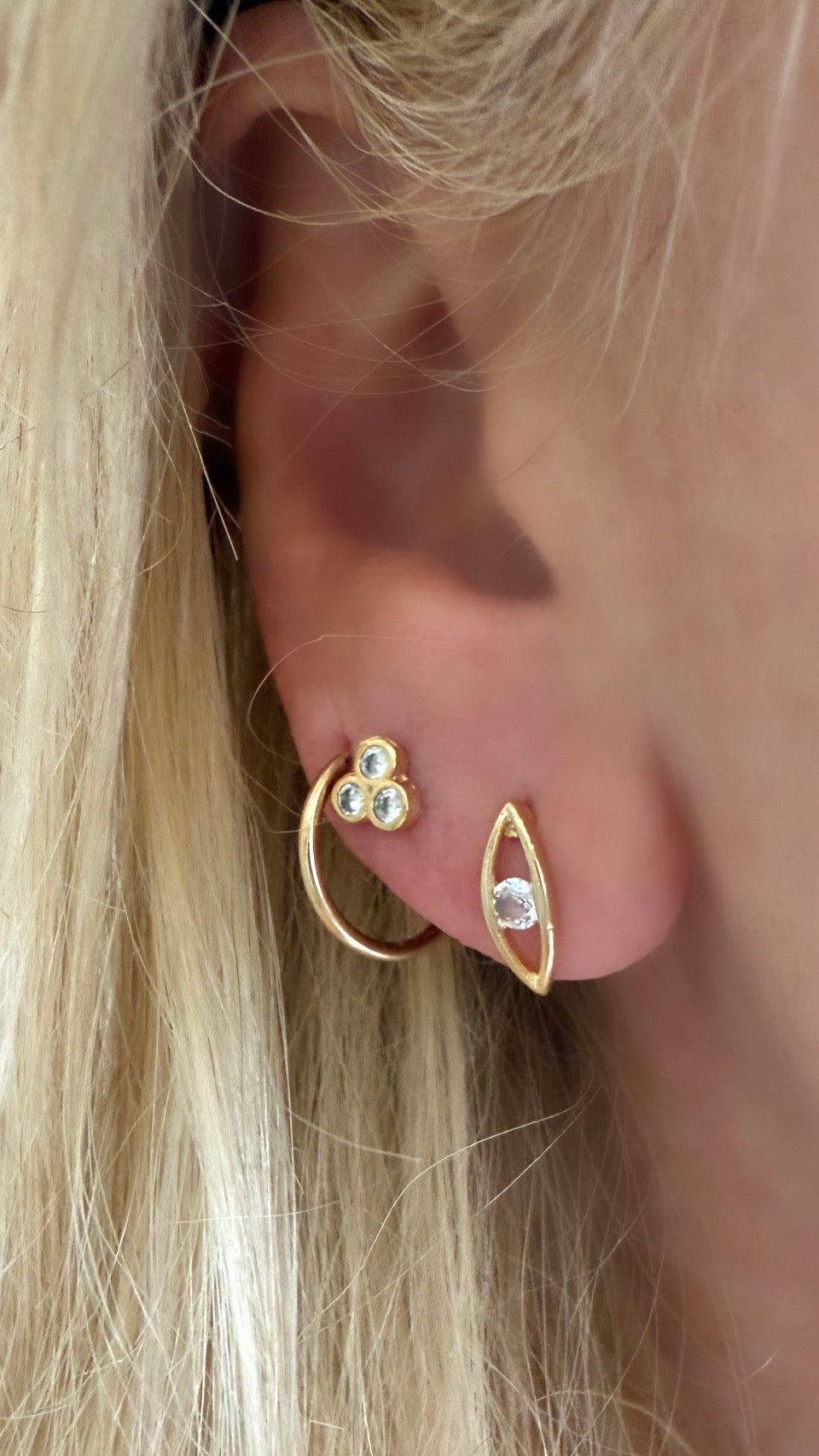 Gold CZ Trio Cluster Stud Earrings