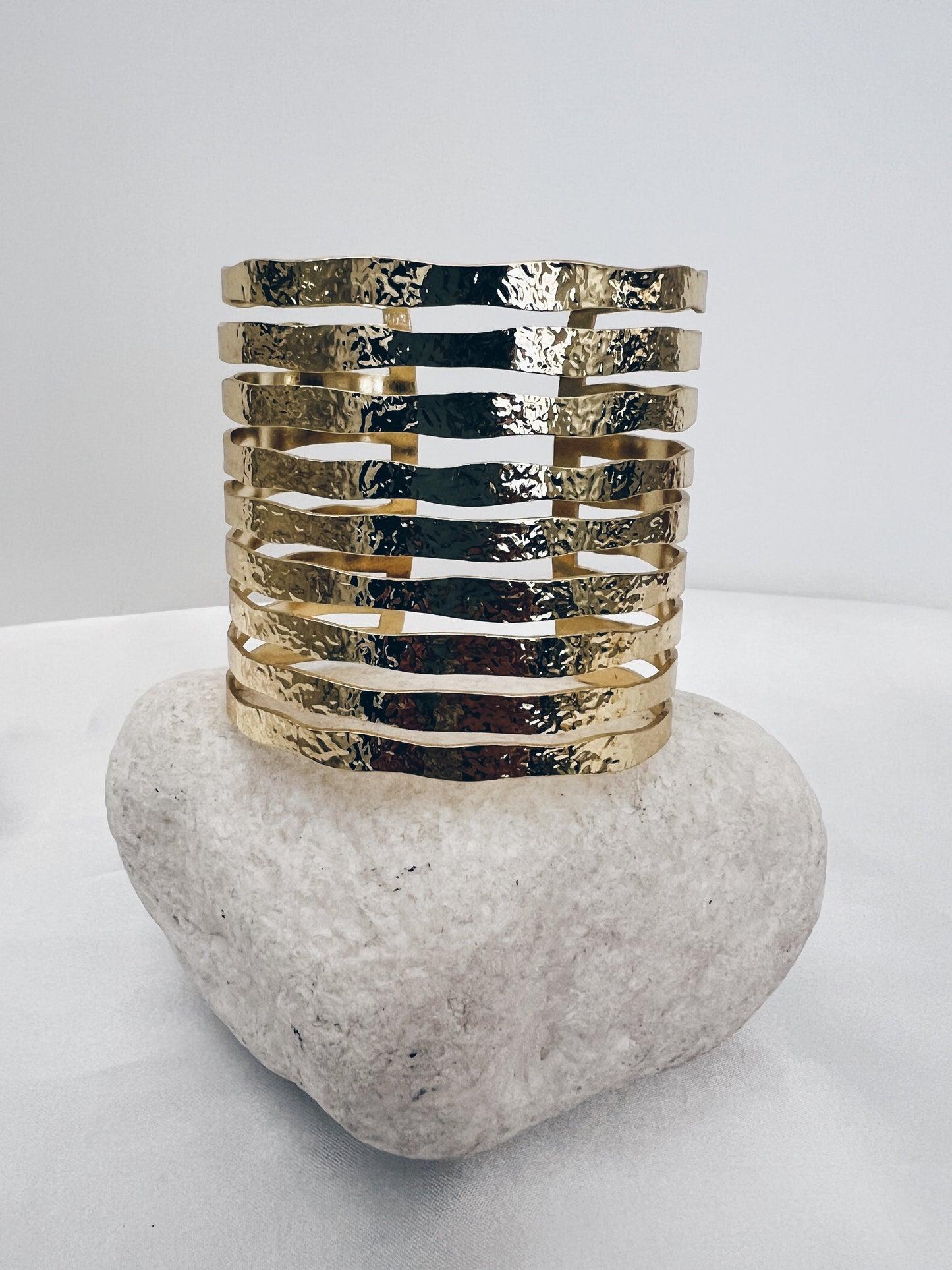 Gold Wide Stacked Cuff Bracelet