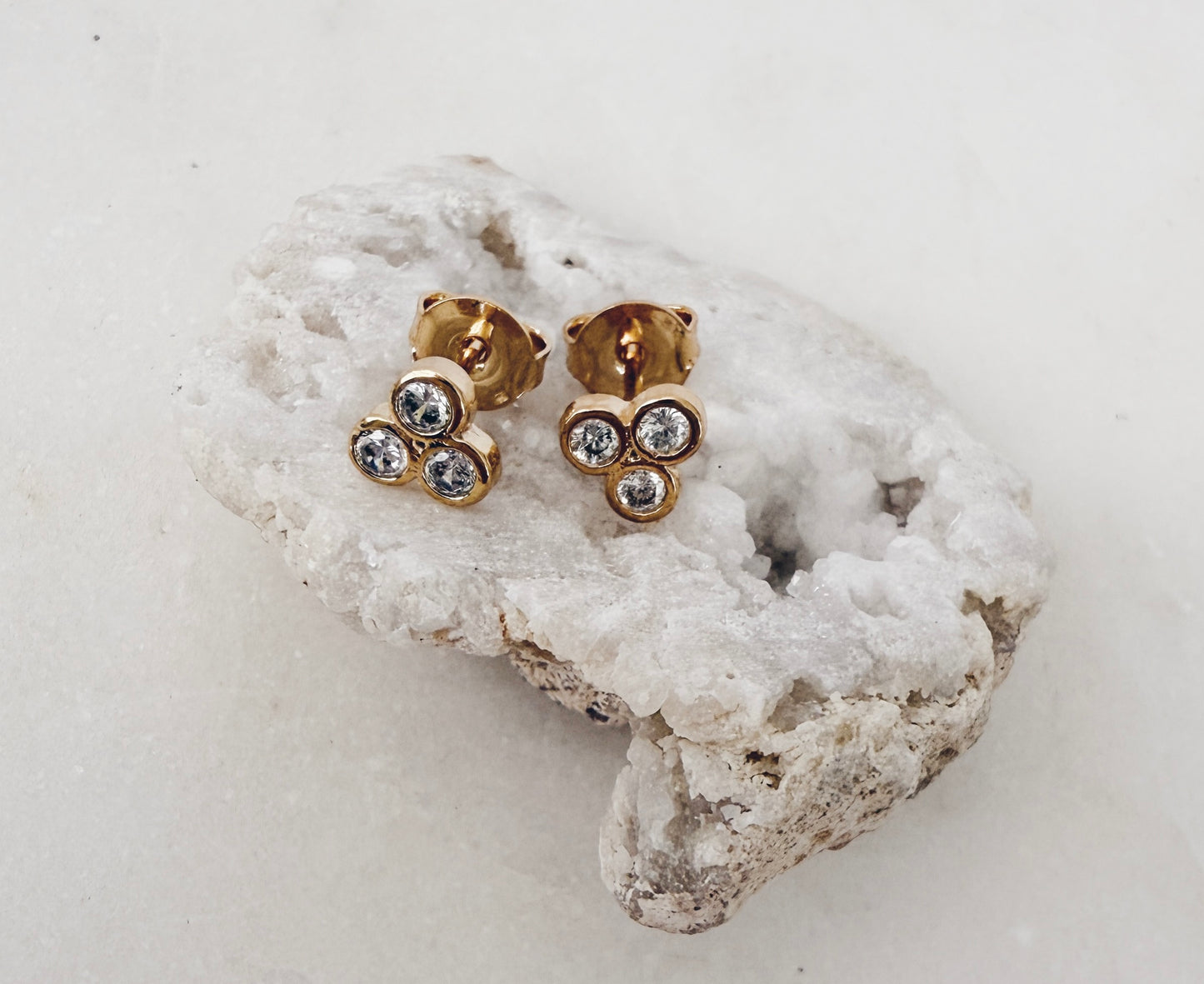 Gold CZ Trio Cluster Stud Earrings