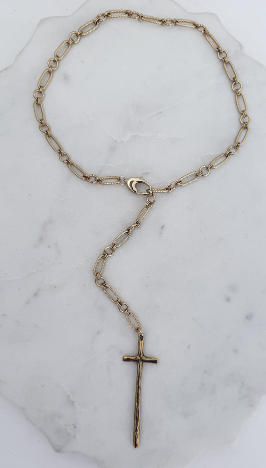Gold Chunky Textured Chain & Hammered Cross + More Options