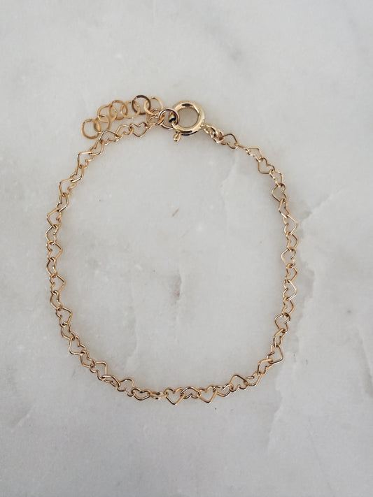 14k Gold Filled Dainty Heart Chain Bracelet