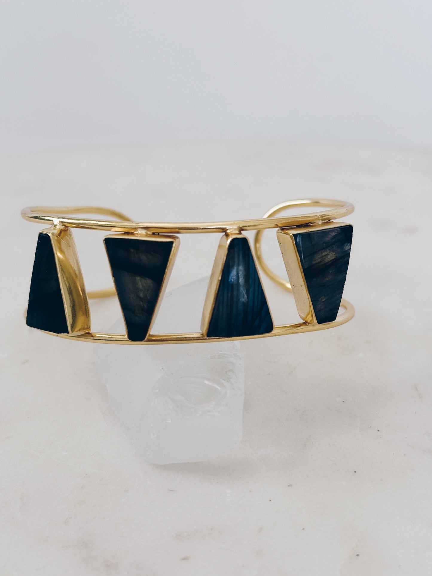 Gold Triangle Labradorite Gemstone Bangle Bracelet