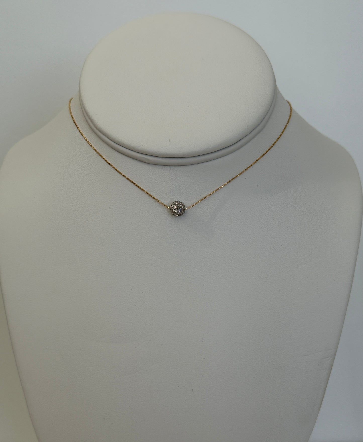 14k Gold Filled Dainty Silk Chain Necklace w/Sterling Silver Pave Bead