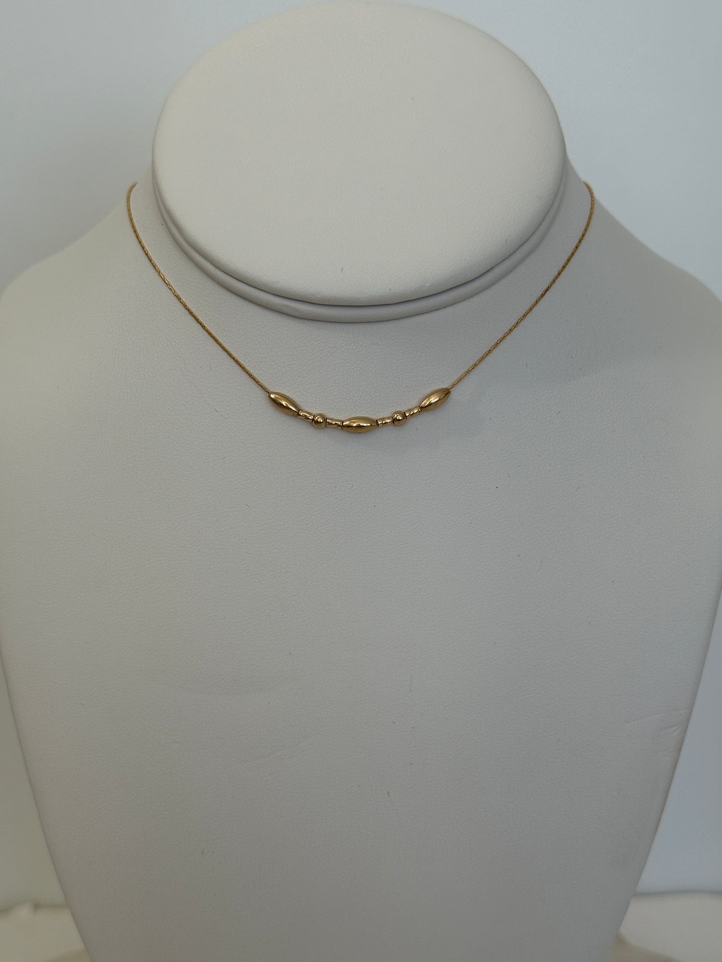 14k Gold Filled Dainty Silk Chain Necklace w/Barrel and Twist Beads