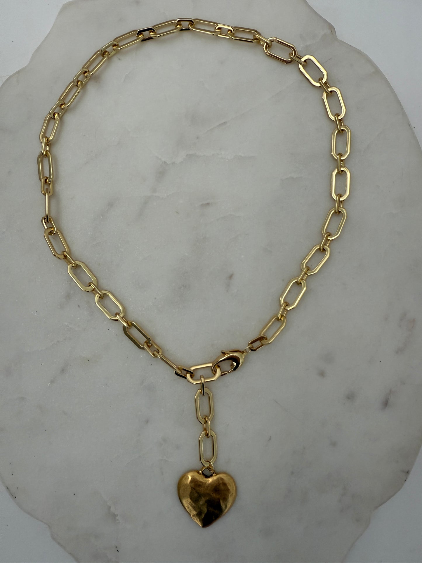 Gold Chunky Link Chain & Hammered Heart + More Options